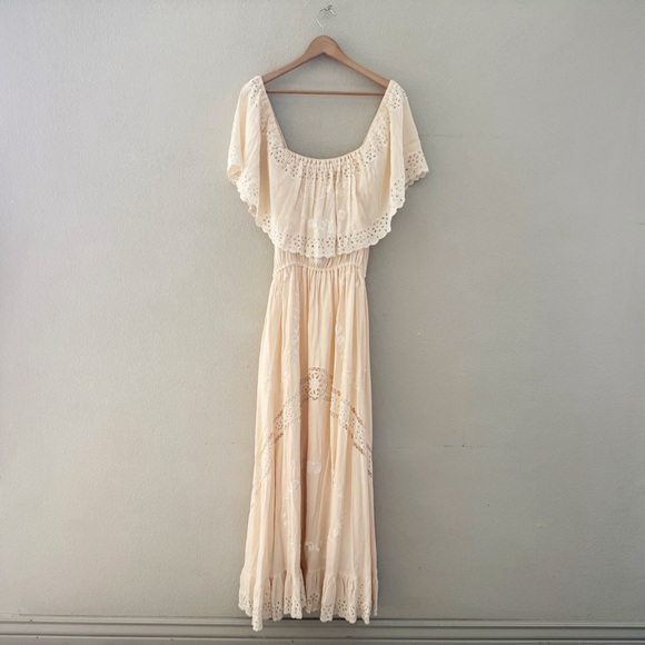 Free People Tambourine Off Shoulder Maxi Dress Large Blush Pink Boho Ethereal - Picture 6 of 15